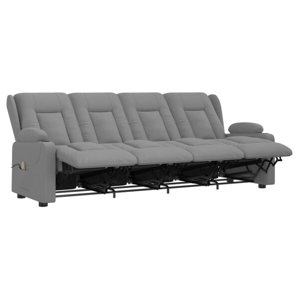 vidaXL 4-местен масажен реклайнер с държачи за чаши, сив, еко кожа