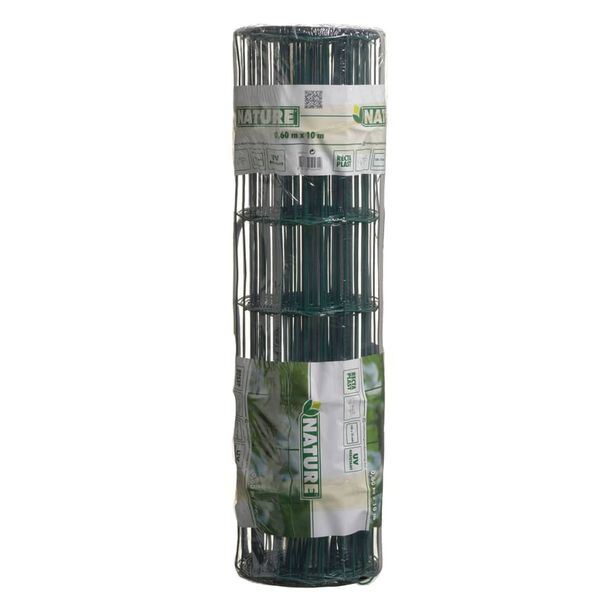 Nature Телена мрежа правоъгълна 0,6x10 м пластифицирана стомана зелена