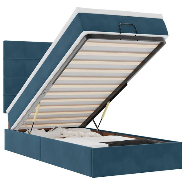 vidaXL Османска легло с матраци и LED, тъмносиньо, 80x200 см, кадифе