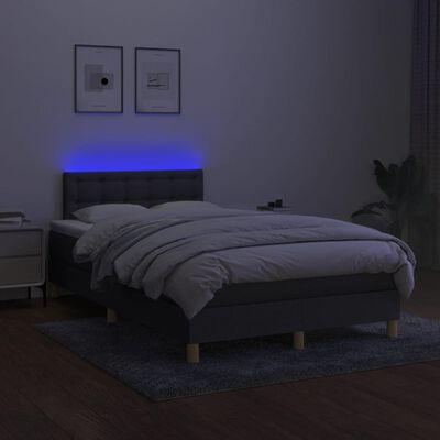 vidaXL Боксспринг легло с матрак и LED, тъмносиво, 120x200 см, плат