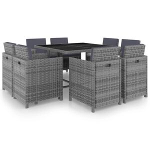 vidaXL Градински комплект с възглавници, 9 части, полиратан, антрацит