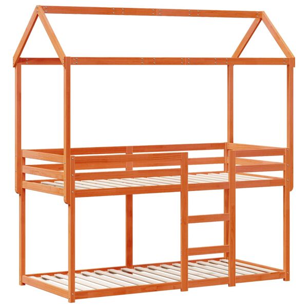 vidaXL Двуетажно легло с покрив, восъчнокафяв, 90x190 см, бор масив