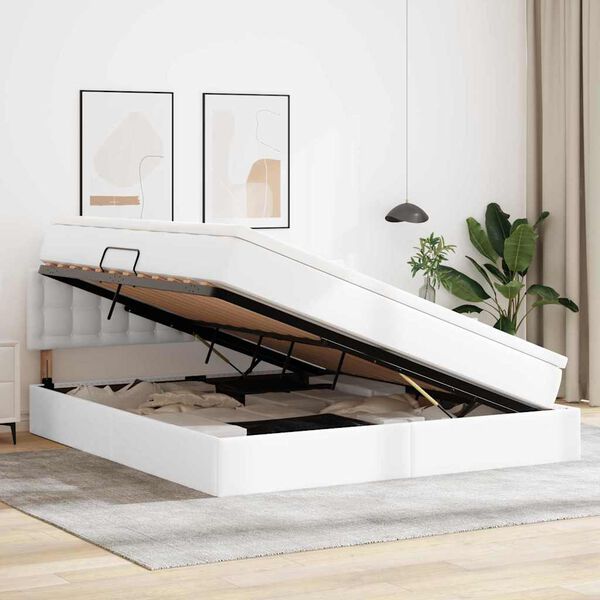 vidaXL Легло с място за съхранение и LED с LED Чисто бяло 160 x 200 cm