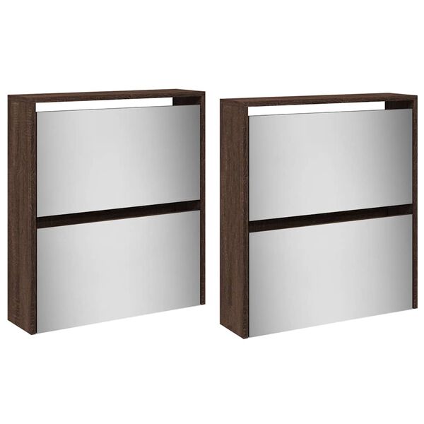 vidaXL Шкаф за обувки с огледало, 4 нива, кафяв дъб, 63x17x134 см