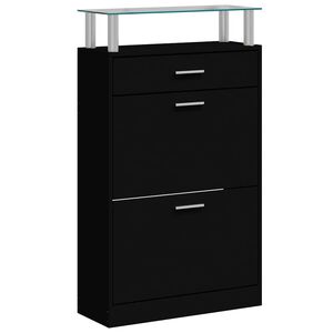 vidaXL Шкаф за обувки, черен, 63x24x104 см, инженерно дърво
