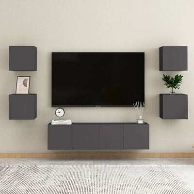vidaXL ТВ шкафове за стенен монтаж, 4 бр, сиви, 30,5x30x30 см