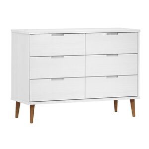 vidaXL Шкаф с чекмеджета MOLDE, бял, 113x40x80 см, борово дърво масив