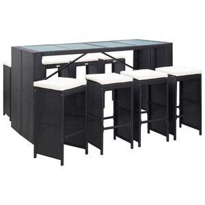 vidaXL Градински бар комплект, 9 части, черен полиратан
