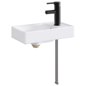 vidaXL Мивка за баня с кран и отвод Матово черно 40,5 x 22,5 x 11,5 см