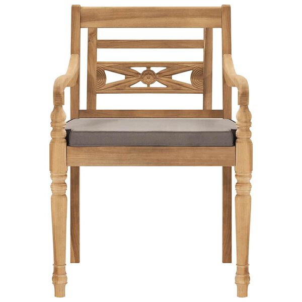 vidaXL Градински комплект, 5 части, тъмносив с възглавници, тик масив