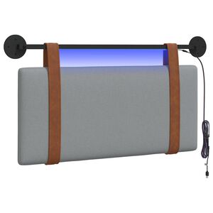 vidaXL Табла за легло висяща С LED осветление Светлосиво Антично PU