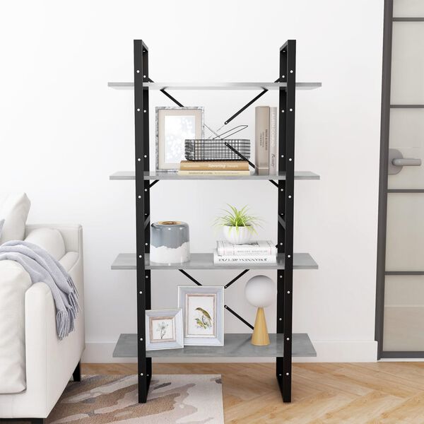 vidaXL 4-етажна библиотека, бетонно сив, 80x30x140 см, инженерно дърво