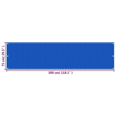 vidaXL Балконски параван, син, 75x300 см, HDPE