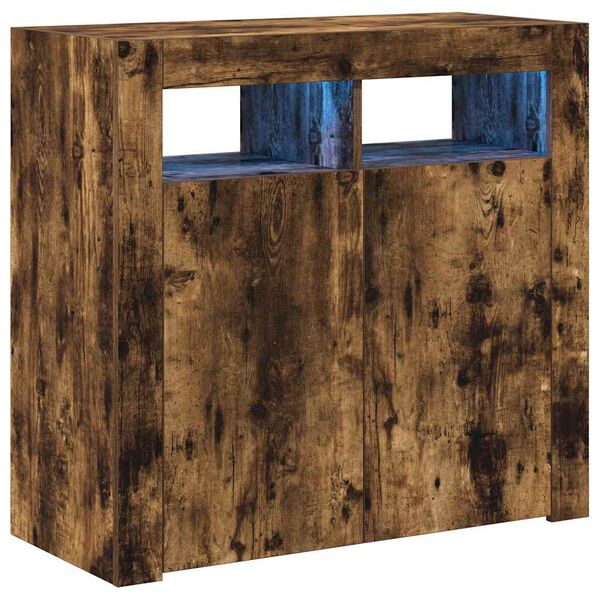 vidaXL Сайдборд с LED светлини, oпушен дъб, 80x35x75 см