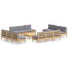 vidaXL Градински лаундж комплект със сиви възглавници, 13 части, бор
