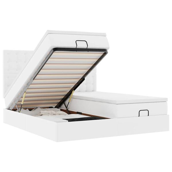 vidaXL Османска легло с матраци&LED, бяло, 200x200 см, изкуствена кожа