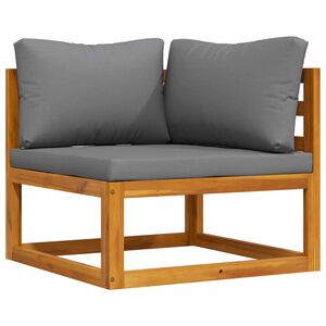 vidaXL Модулен ъглов диван тъмносиви възглавници акациево дърво масив