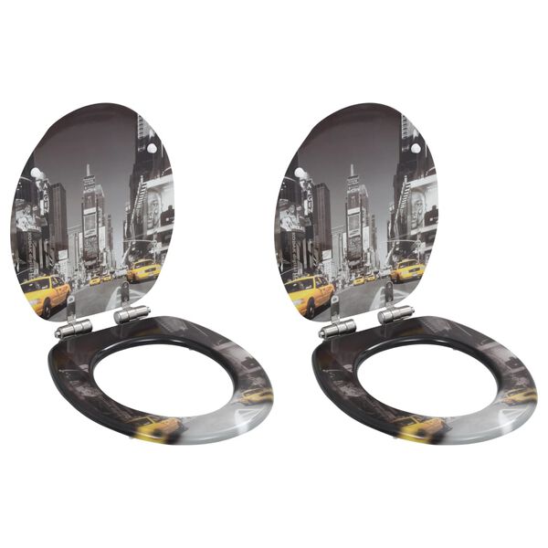 vidaXL Тоалетни седалки с плавно затваряне, 2 бр, МДФ, дизайн Ню Йорк