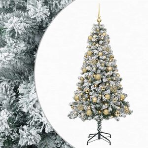 vidaXL Изкуствена коледна елха с топки 120 см 150 LED светодиода