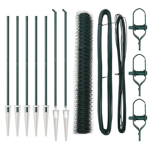 vidaXL Стълб за ограда. Зелен 10 x 1,2 м (36 мм мрежа) Стомана и PVC