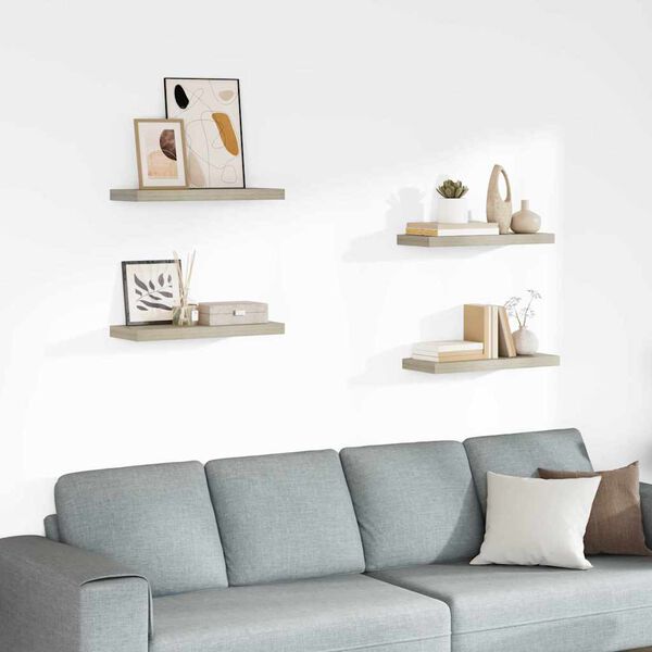 vidaXL Окачени стенни рафтове, 4 бр, дъб, 60x23,5x3,8 см, МДФ