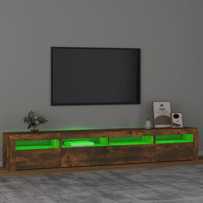vidaXL ТВ шкаф с LED осветление, опушен дъб, 240x35x40 см