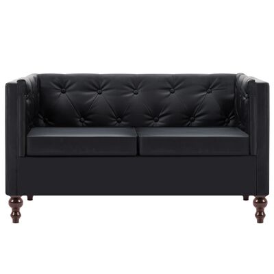 vidaXL 2-местен Честърфийлд диван, тапицерия от изкуствена кожа, черен