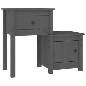 vidaXL Нощно шкафче, сиво, 79,5x38x65,5 см, борово дърво масив