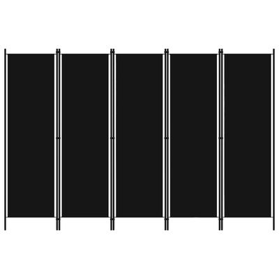 vidaXL Параван за стая, 5 панела, черен, 250x180 см