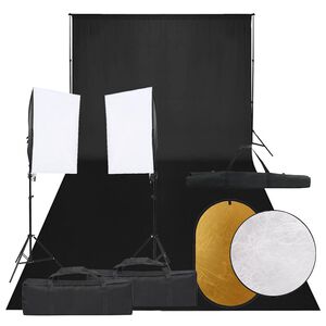 vidaXL Фотографски комплект за студио, комплект лампи, фон и рефлектор