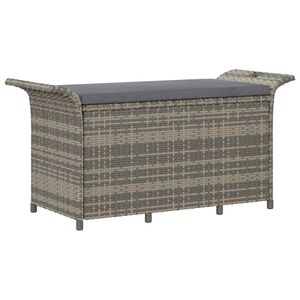 vidaXL Градинска пейка с възглавница, сива, 116x46x57 см, полиратан