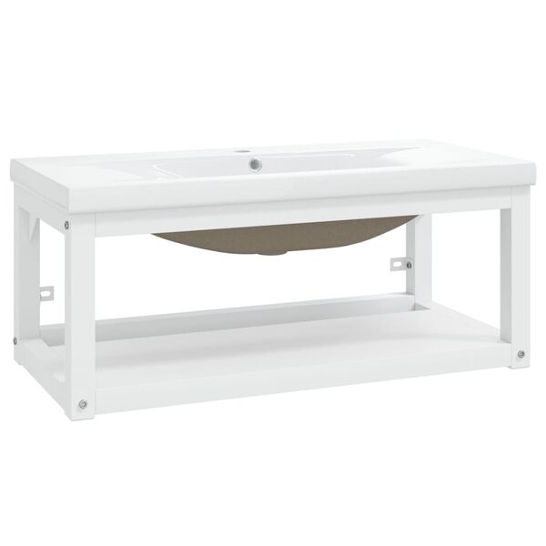 vidaXL Рамка за мивка за баня с вграден умивалник, бяла, желязна