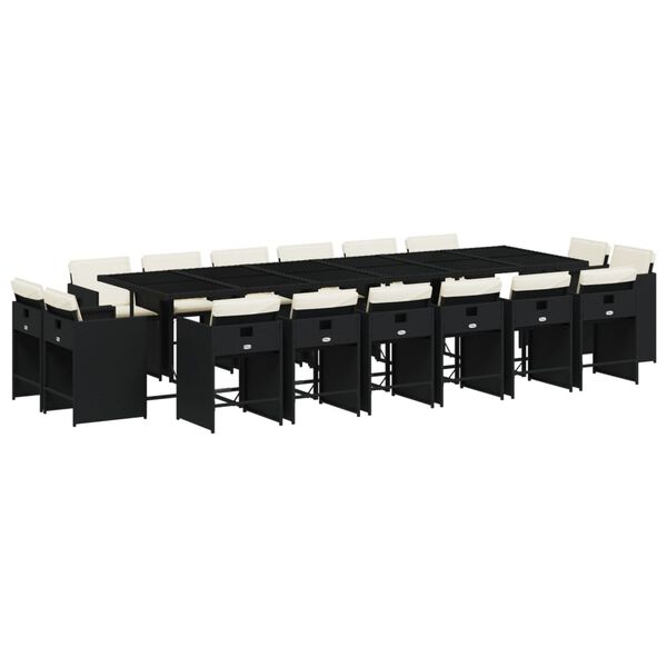 vidaXL Градински комплект с възглавници 17 части полиратан черен