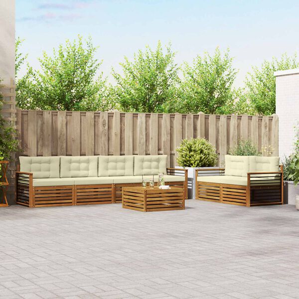 vidaXL Комплект дивани за открито 7 pcs Натурален и Крема