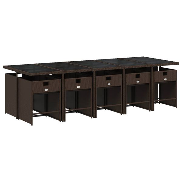 vidaXL Градински комплект с възглавници 11 части кафяв полиратан