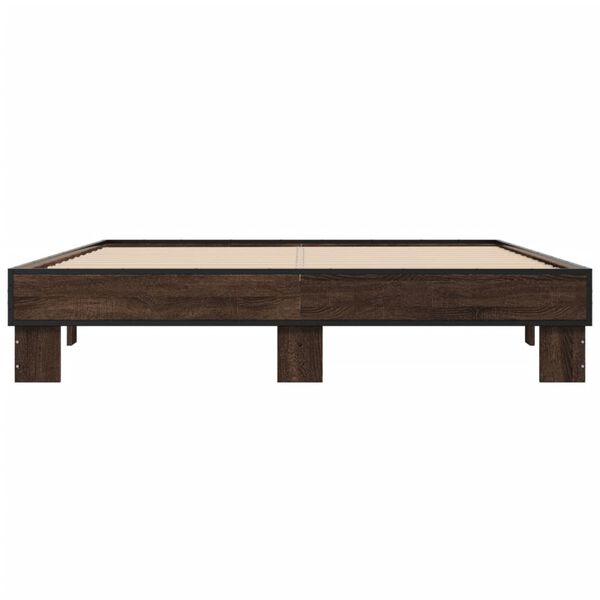 vidaXL Рамка за легло, кафяв дъб, 150x200 см, инженерно дърво и метал