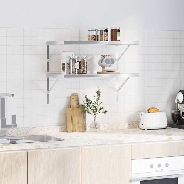 vidaXL Стенни рафтове 2 бр 75x40 см сребристи неръждаема стомана