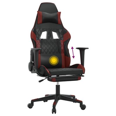 vidaXL Масажен гейминг стол с подложка, черно/червено, изкуствена кожа