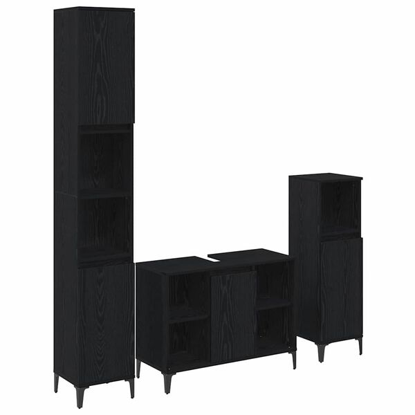 vidaXL Комплект мебели за баня с рафт 3 pcs Черен дъб Инженерно дърво