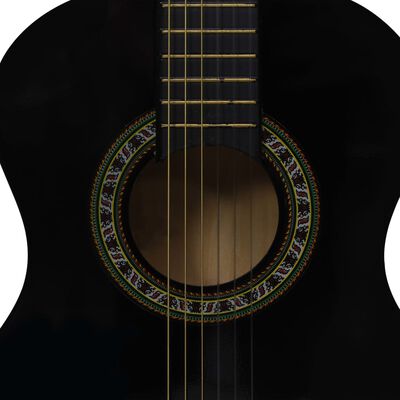 vidaXL Класическа китара за начинаещи и деца с калъф, черна, 1/2, 34"