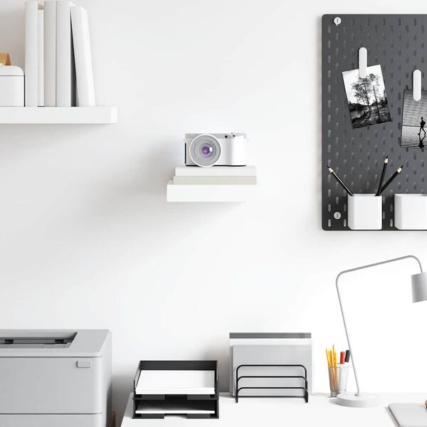 vidaXL Окачен стенен рафт, бял гланц, 23x23,5x3,8 см, МДФ