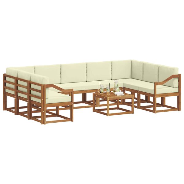 vidaXL Комплект дивани за открито 10 pcs Натурален и Крема