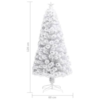 vidaXL Изкуствена осветена коледна елха бяла 120 см оптично влакно