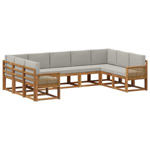 vidaXL Комплект дивани за открито 9 pcs Натурално и светлосиво