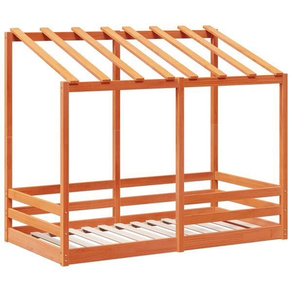 vidaXL Детско легло с покрив, восъчнокафяво, 70x140 см, бор масив