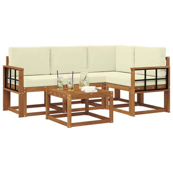 vidaXL Комплект дивани за открито 5 pcs Натурален и Крема