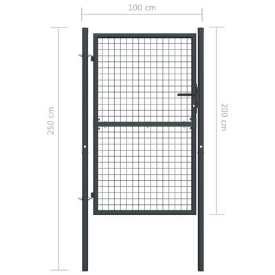 vidaXL Мрежеста градинска врата, поцинкована стомана, 100x250 см, сива