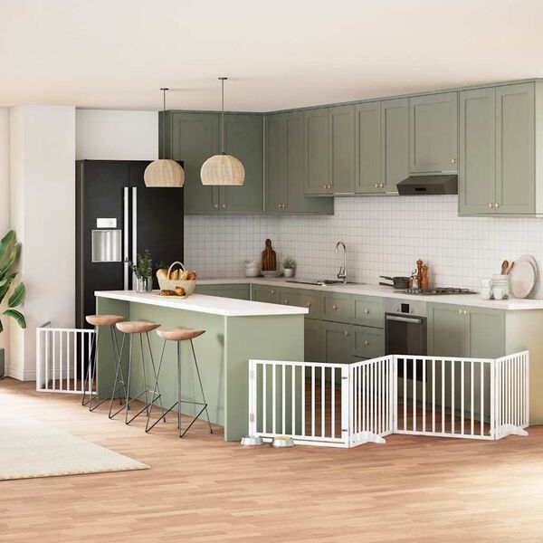 vidaXL Сгъваема преграда за кучета с врата 12 панела бял 960 см топола