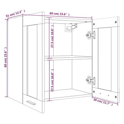 vidaXL Окачен стъклен шкаф, опушен дъб, 60x31x60 см, инженерно дърво