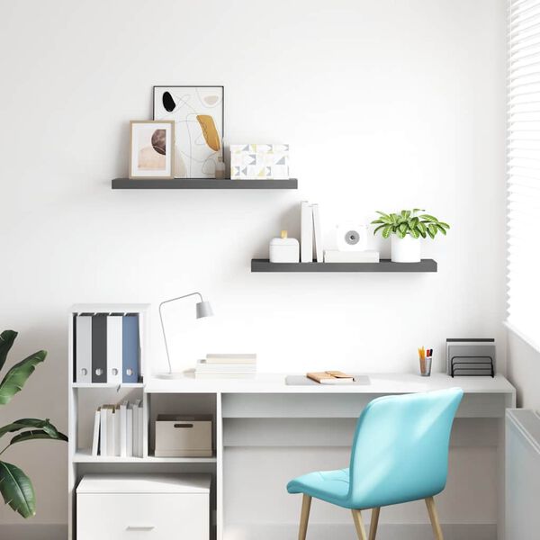 vidaXL Окачени стенни рафтове, 2 бр, сив гланц, 80x23,5x3,8 см, МДФ